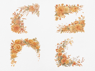 Autumn Elegant Floral Arrangement Border Collection autumn border clipart clipart bundle clipart set cute design digital art elegant fall floral flower flower arrangement frame illustration season watercolor