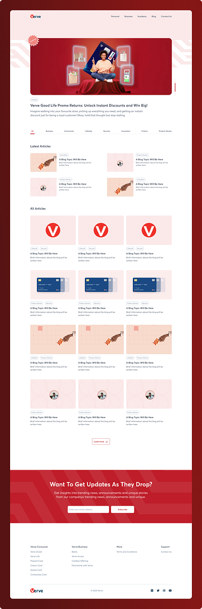 Blog Page For Verve - A Leading Payment Card Brand In Africa. africa animation blog blog article blog page branding card card brand creative design figma figma design illustration innovative landing page red ui ui design ux design website