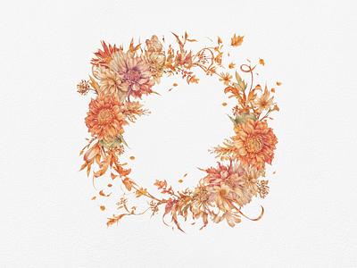 Autumn Floral Arrangement Frame autumn border circle clipart clipart bundle clipart set cute design digital art elegant fall floral flower flower arrangement frame illustration watercolor