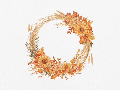 Autumn Feel - Floral Arrangement Frame autumn border circle clipart clipart bundle clipart set cute design digital art elegant fall floral flower flower arrangement frame illustration watercolor