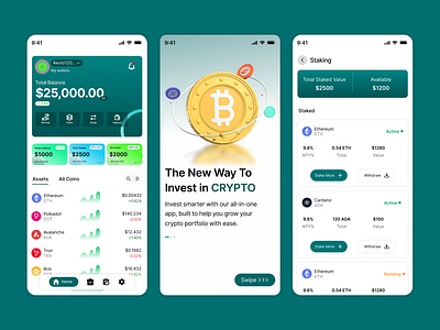 Crypto investment app app design crypto cryptocurrency figma landing page mobile design product design ui uiux uxui web3project