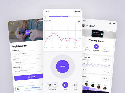 Therapp. Mobile App for track your heart rate. app design apple watch braslet chart design doctor graphics health heart heart rate hrv medical app medicine mobile app product design pulse sport ui ux web