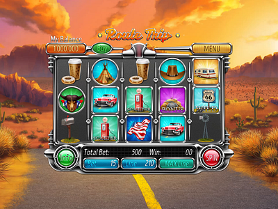 Route Trip animation cactus cadillac caravan casino digital art donut gambling game art game design gaming graphic design motion graphics onlineslots road 66 route saleslots slotmachine star