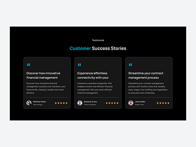 Testimonial dark card with review carousel design client feedback client testimonials customer reviews quote design testimonial section ui user feedback