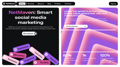 Net Maven - Smart Social Media Marketing landing page ui design ux design webdesign