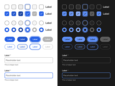 Design System button checkbox dark design disabled field focus hover interactive label mode pressed radio round states system text ui