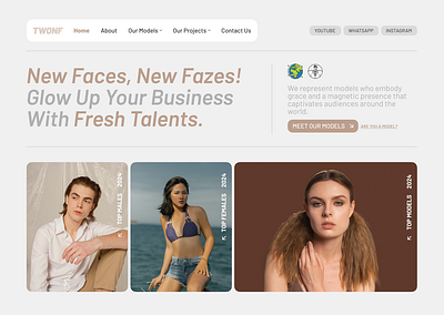 TWONF (Modeling Agency) agency app interface modeling ui uiux ux web website
