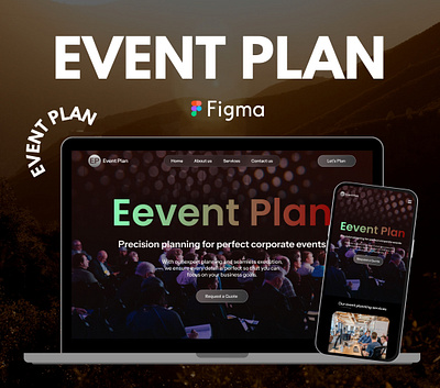 Event Plan Landing Page booking case study clients section contact us dark theme event plan events booking home landing page project meetings services uiux design web design website work process