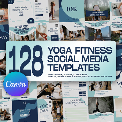 128 Yoga Fitness Social Media Templates graphic design instagram feed instagram post instagram post template instagram stories template instagram template social media banner social media kit social media pack social media templates yoga yoga class yoga fitness yoga studio