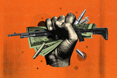 How Meta Brings in Millions Off Political Violence analog branding collage editorial illustration guns illustration money startup