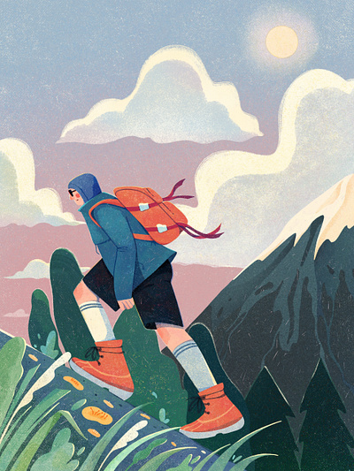 Hiking character digital explore folioart illustration landscape texture travel uran duo