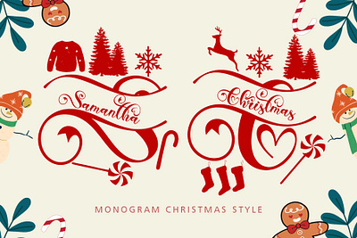 Samantha Christmas Monogram beautiful branding christmas design font font design graphic design handwritten illustration logo monogram party santa ui winter