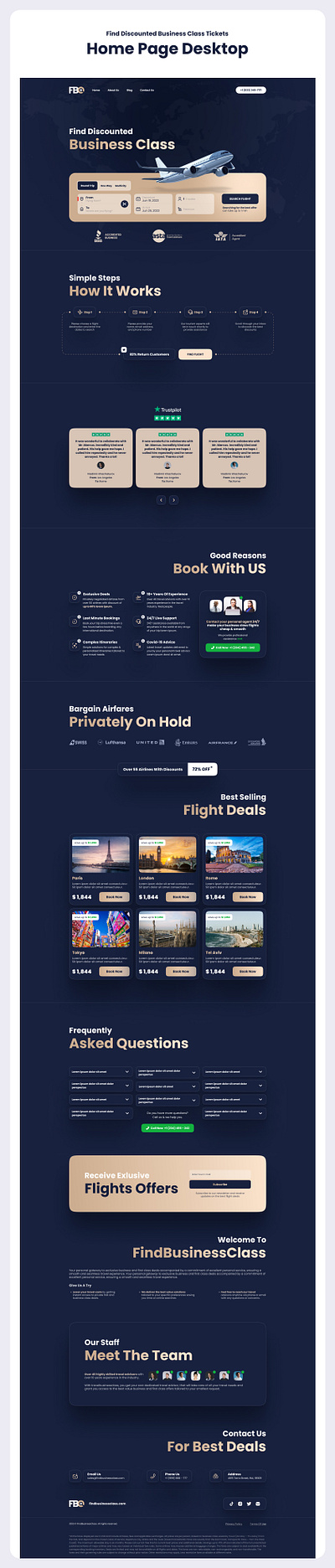 Website Design for Business Class Tickets Company branding design figma flight landing landing page logo ticket ui ui design uiux web design website website design website ui