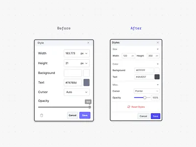 Fresh look at editor dialogs canvas control dialog editor popover style editor
