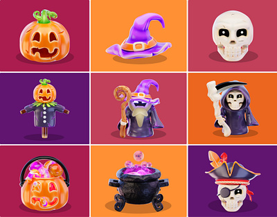 Halloween 3D Assets 3d icon blender fantasy ghost halloween horror illustration pumpkin spooky witch