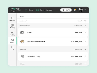 OWNLY Family - Asset sorting and filtering advisor banking design ui