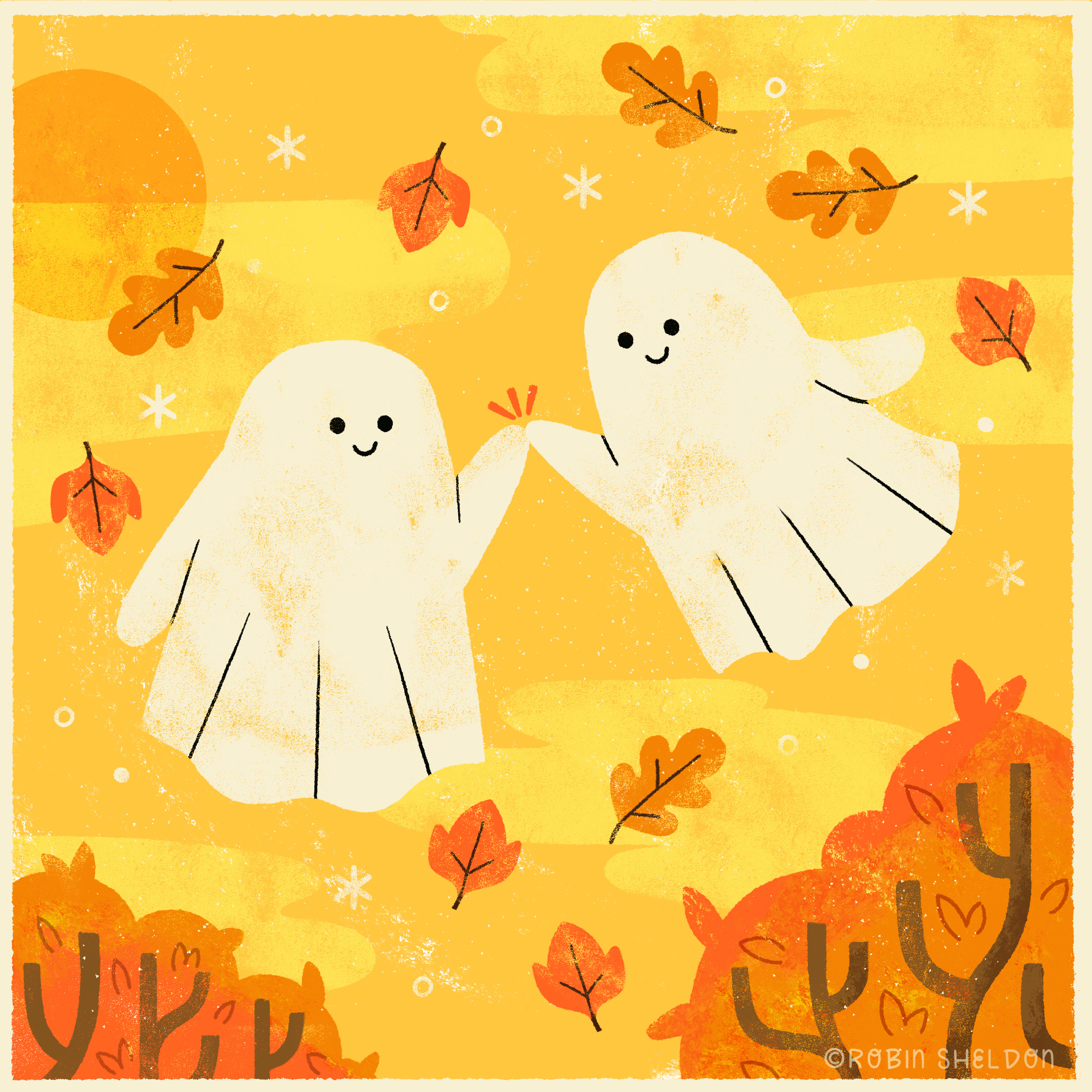 Day 7 Peachtober: Bud + Doodleaday: Ghost 👻 autumn autumn sky bff cute design digital illustration fall ghost friends ghosts halloween happy halloween illustration peachtober peachtober24 peachtober24river robin sheldon