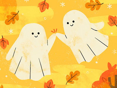 Day 7 Peachtober: Bud + Doodleaday: Ghost 👻 autumn autumn sky bff cute design digital illustration fall ghost friends ghosts halloween happy halloween illustration peachtober peachtober24 peachtober24river robin sheldon