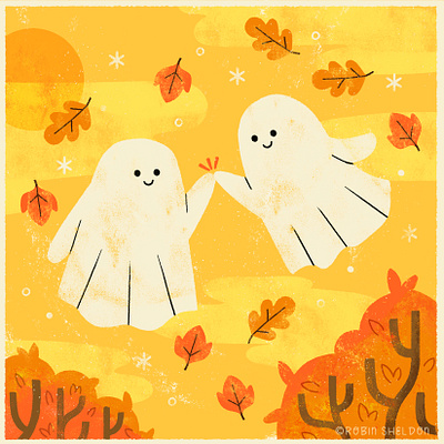 Day 7 Peachtober: Bud + Doodleaday: Ghost 👻 autumn autumn sky bff cute design digital illustration fall ghost friends ghosts halloween happy halloween illustration peachtober peachtober24 peachtober24river robin sheldon