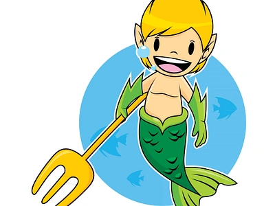 Young Merman 2d apparel cartoon clothing design cute fish graphic design illustration kids mascot mermaid merman ocean sea seafood