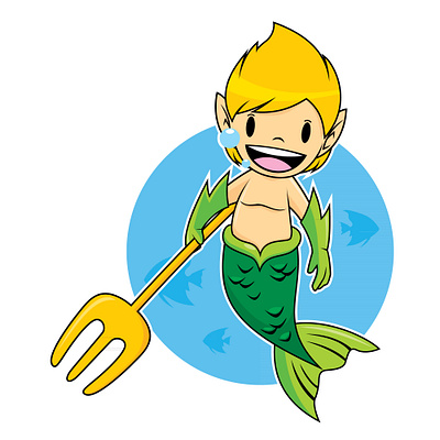 Young Merman 2d apparel cartoon clothing design cute fish graphic design illustration kids mascot mermaid merman ocean sea seafood