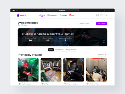 Studio Booking Webapp - User Home Page app design new studiolib ui ux webapp