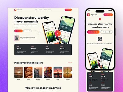 TripCraft - Travel Planner App Landing app design event guide header homepage landing modern planing tour travel ui web design