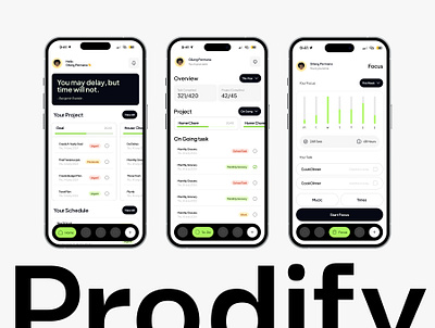 Prodify - All in one productivity App app app design application calendar app focus app graphic design illustration minimal mobile mobile design productivitty todo app ui uiux ux