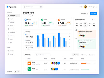 Agency Management System Web App | SaaS Dashboard agency app chart clean client colorful dashboard design digital finance management marketing minimal project saas system task ui ux web