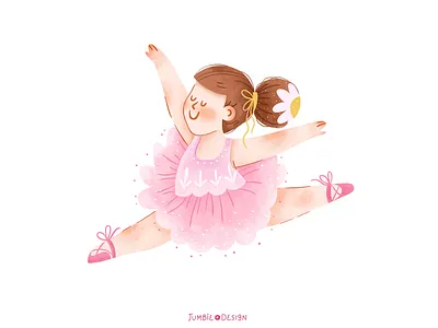 Cute Kid Ballerina Illustration for Dance Studio art licensing ballerina branding character design childrens book childrens book illustration cute cute kid design digital art editorial design freelance illustration kid ballerina surface design ui