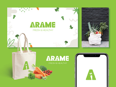 Arame ∣ Fresh Vegetables Market Logo a letter logo arame logo bold logo brand identity branding carrot logo food logo green brand green logo letter mark logo logo and branding logo design monogram logo negative space logo vegetable logo wordmark logo