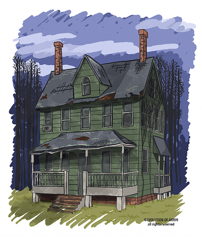 Spooky House arrin art artist cartoon creepy digital eerie evolution of arrin fall halloween home illustration illustrator nightmare scary spooky woods