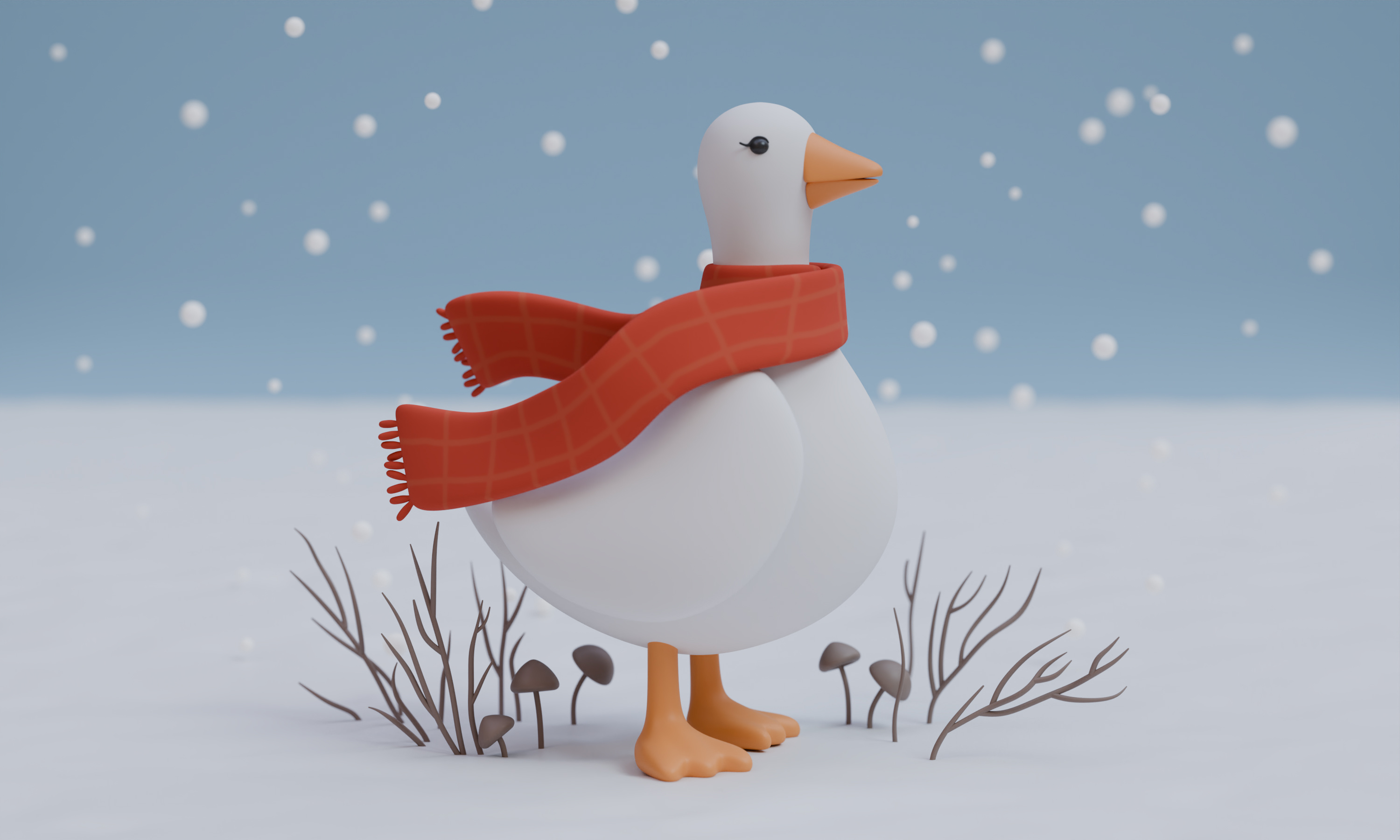 Example of 3D Illustration Duck in Scarf DTIYS