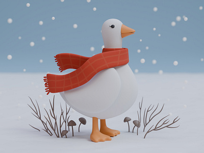 3D Illustration Duck in Scarf DTIYS 3d 3d character 3d modeling blender cartoon character design character illustration dtiys duck game character game design illustration low poly winter