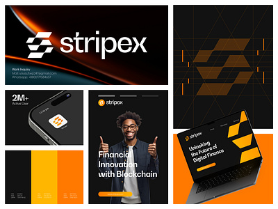 Stripex Logo and Visual Identity Design blockchain brand identity branding crypto dynamic finance fintech flow gradient logo hexagon icon logo logo design logotype modern logo saas symbol visual identity wallet web3