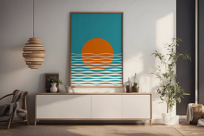 Sunset Ocean Minimalist Art abstract art art work design graphic design illustration sunset sunset ocean minimalist art wall art