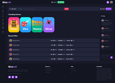 Bloxroll bloxroll branding casino clean design gamble gambling geometric graphic design logo modern roblox roll sleek ui ux vector website