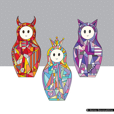 Matryoshka dolls art chatacters drawing girls graphic design hand drawn illustration vector