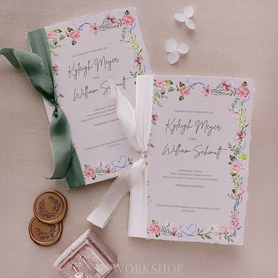 Editable Floral & Ribbon Wedding Booklet Template booklet canva canva template diy template editable editable template printable ribbon rose template vow books wedding wedding booklet wild flower