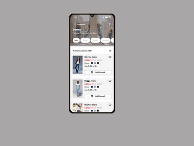 Daily UI Challenge # 14 - Category Cards List View android branding category card chips daily challenge daily ui daily ui challenge daily ui challenge 14 design figma figma design illustration iphone jeans product card ui ui design uiux