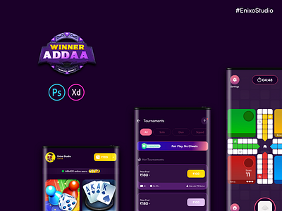 Winner Addaa UI/UX andar bahar aviator branding card game design enixo studio game design hire game designer hire game developer illustration logo ludo poker rummy ui