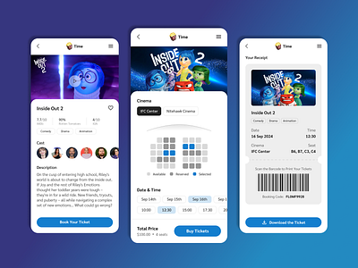 Popcorn Time: Your Cinema Experience🍿 app concept app design cinema app clean ui interactive design minimal design mobile app mobile ui modern design movie app popcorn time product design seat selection ticket booking ticket ui ui ui design user interface ux visual design