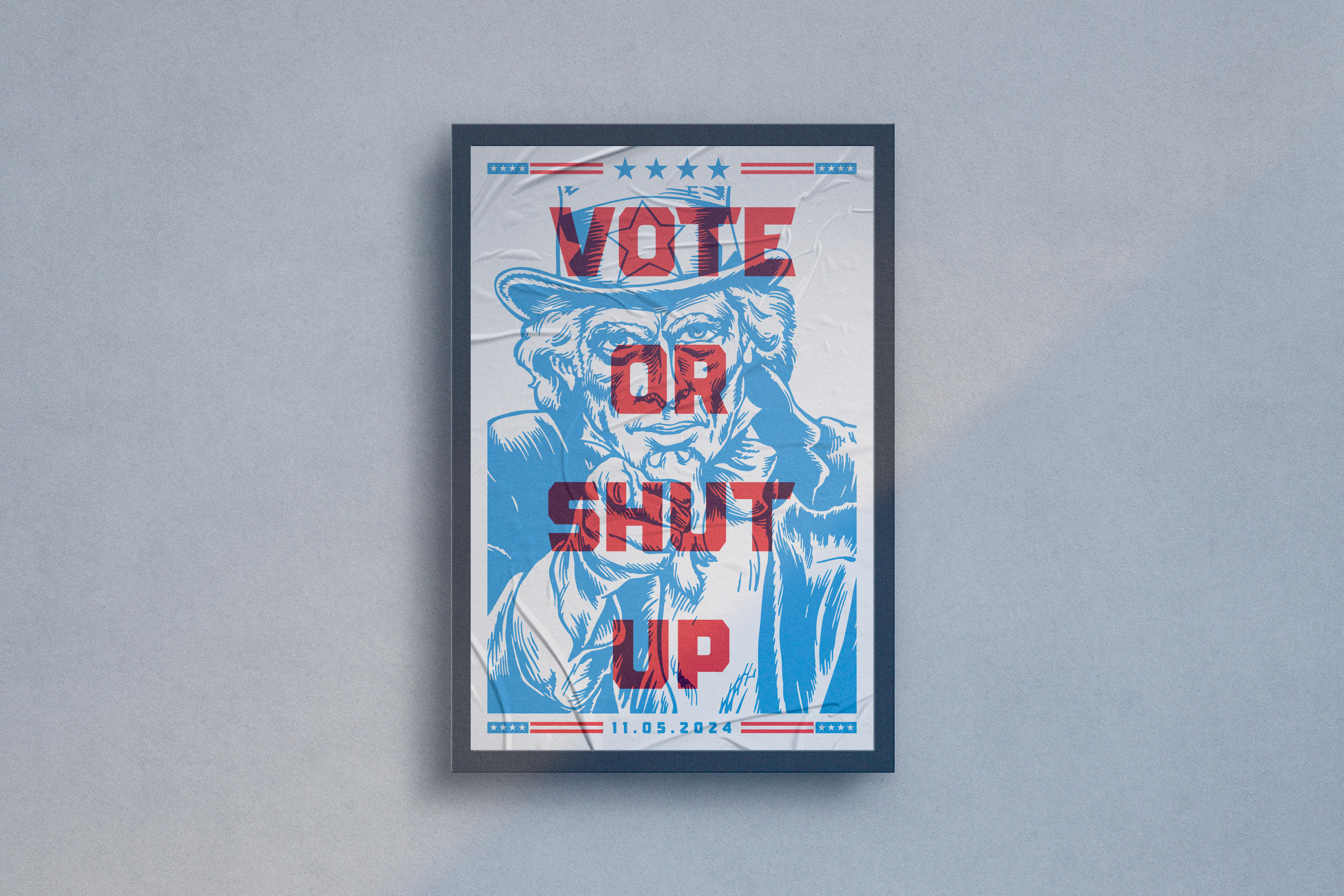Vote or Shut Up blue design illustration letter press political politics poster red white blue uncle sam usa vote