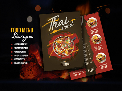 Thai Food menu double page template design. lunch