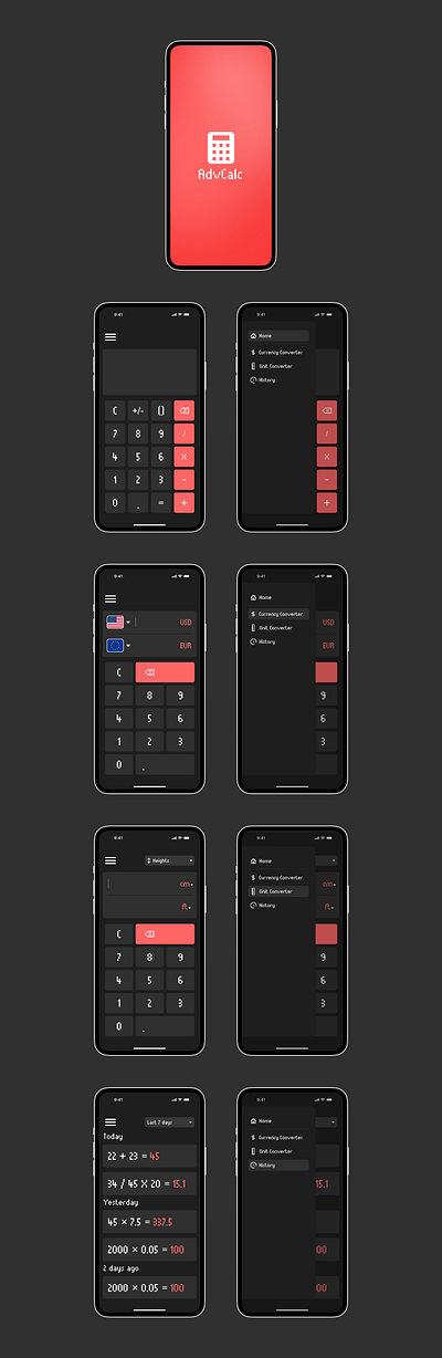 AdvCalc: Simple Calculator with Currency and Unit Conversion app design ui uiux ux