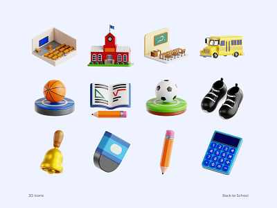 3D Back to School 3d 3d icon back to school blender education graphic assets high school illustration school school supplies university