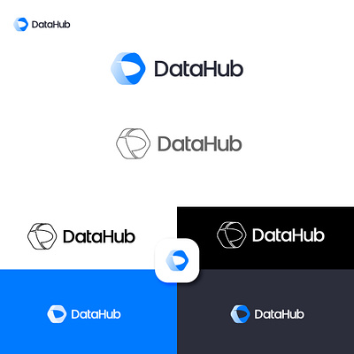 Datahub d data graphic design hexagon icon logo technology