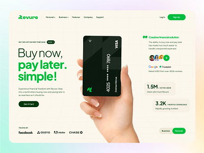 Revure® - Simplify Digital Banking - Hero Header bank landing page bank website banking banking landing page banking website credit card credit card website design digital banking digital money landing page minimal money nft ui ux virtual cards web design