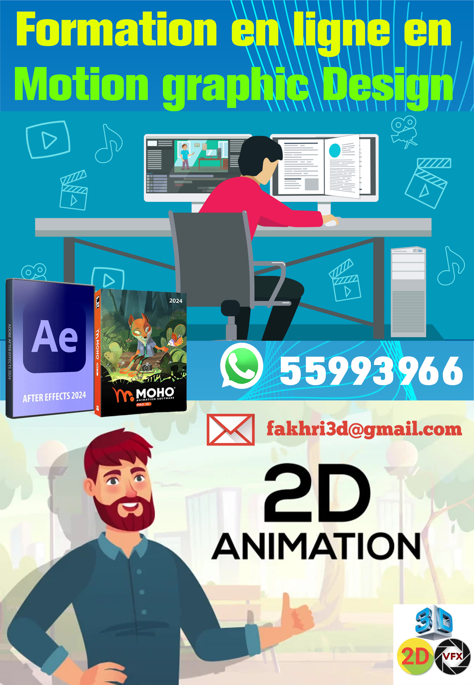 formation en ligne en Motion Graphics Design en Tunisie 2d 3d character animation 3d animation effets spéciaux formation motion graphics