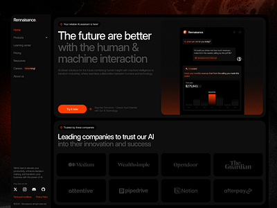 Rennaissance - AI Assistant Website ai ai assistant artificial intelligence assistant clean landing page oww simple summarizer ui ux website